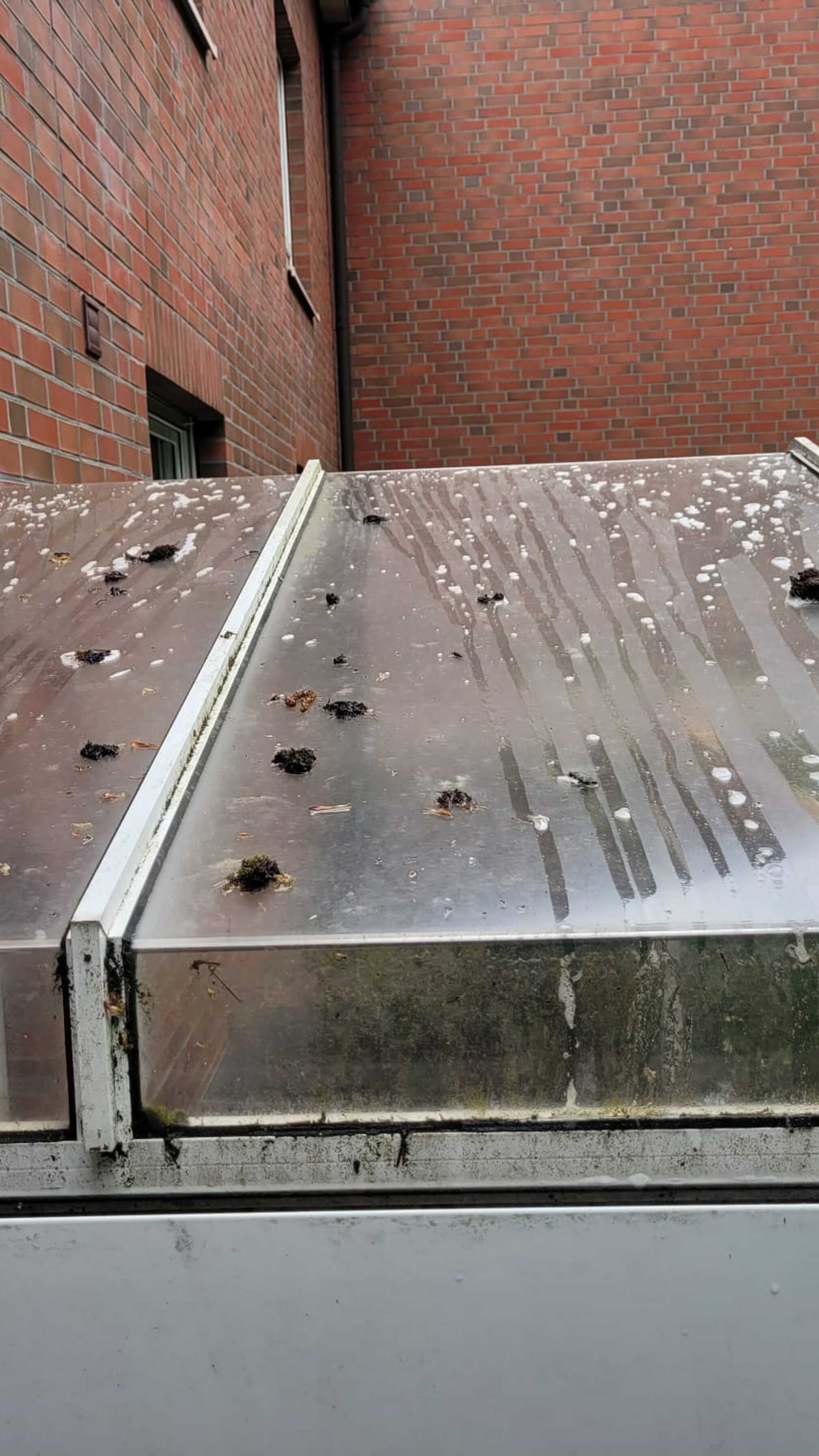 Verschmutzte Glasfläche vor der Reinigung